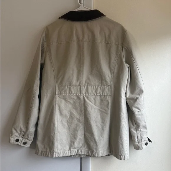 L.L. Bean Tan Chore Barn Coat Jacket Plaid Lined Oversized Corduroy Trim - Picture 2 of 9